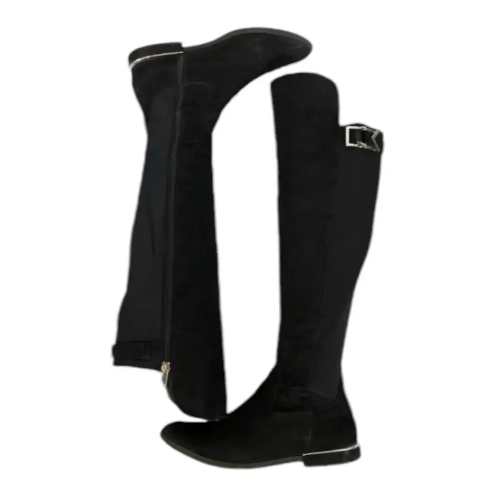 Calvin Klein Presley over knee black Faux Suede boots Silver Hardwear size 7